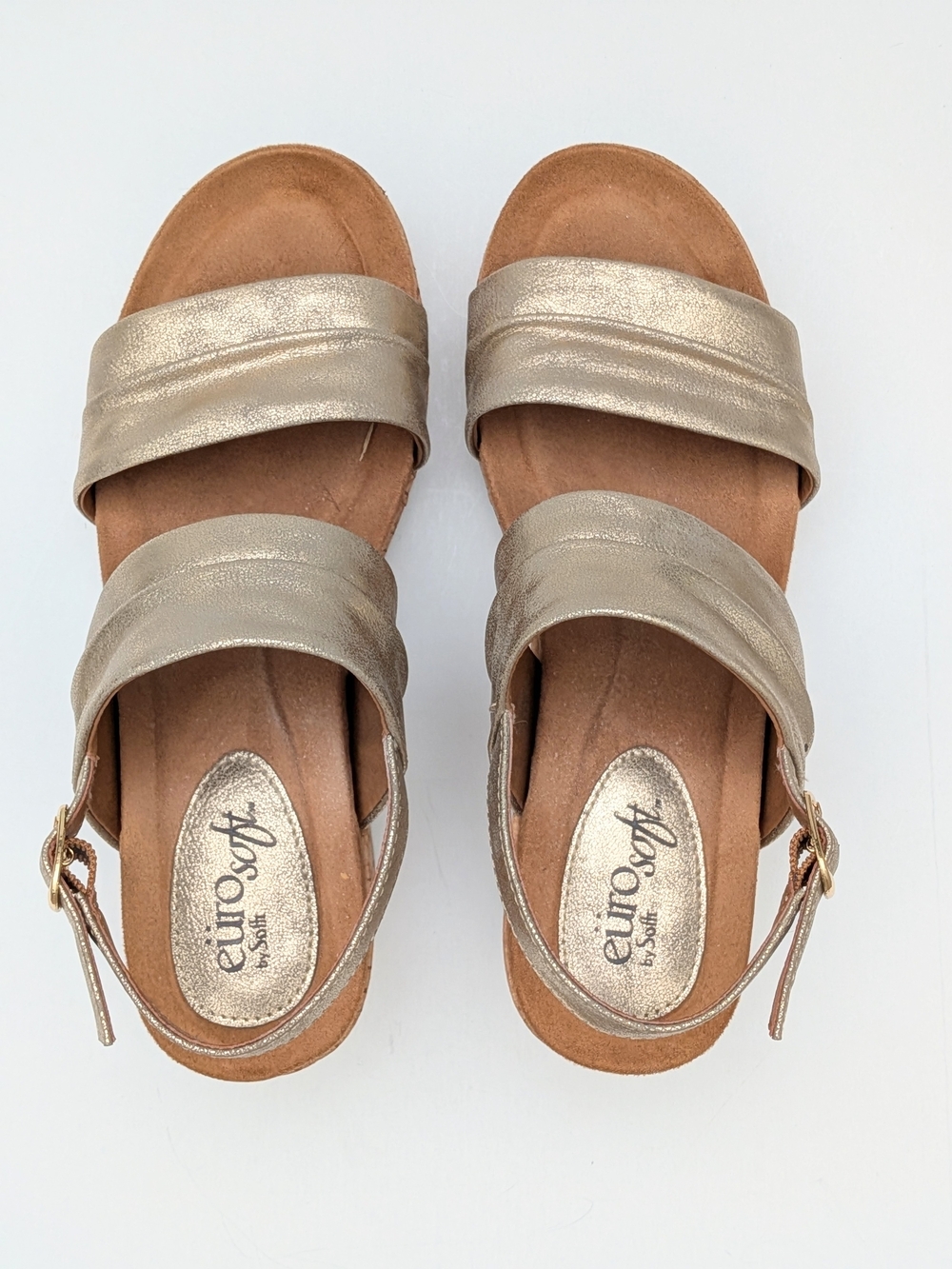 Eurosoft By Sofft Kahley Metallic Gold Cork Wedge Slingback Sandal - Picture 3 of 5